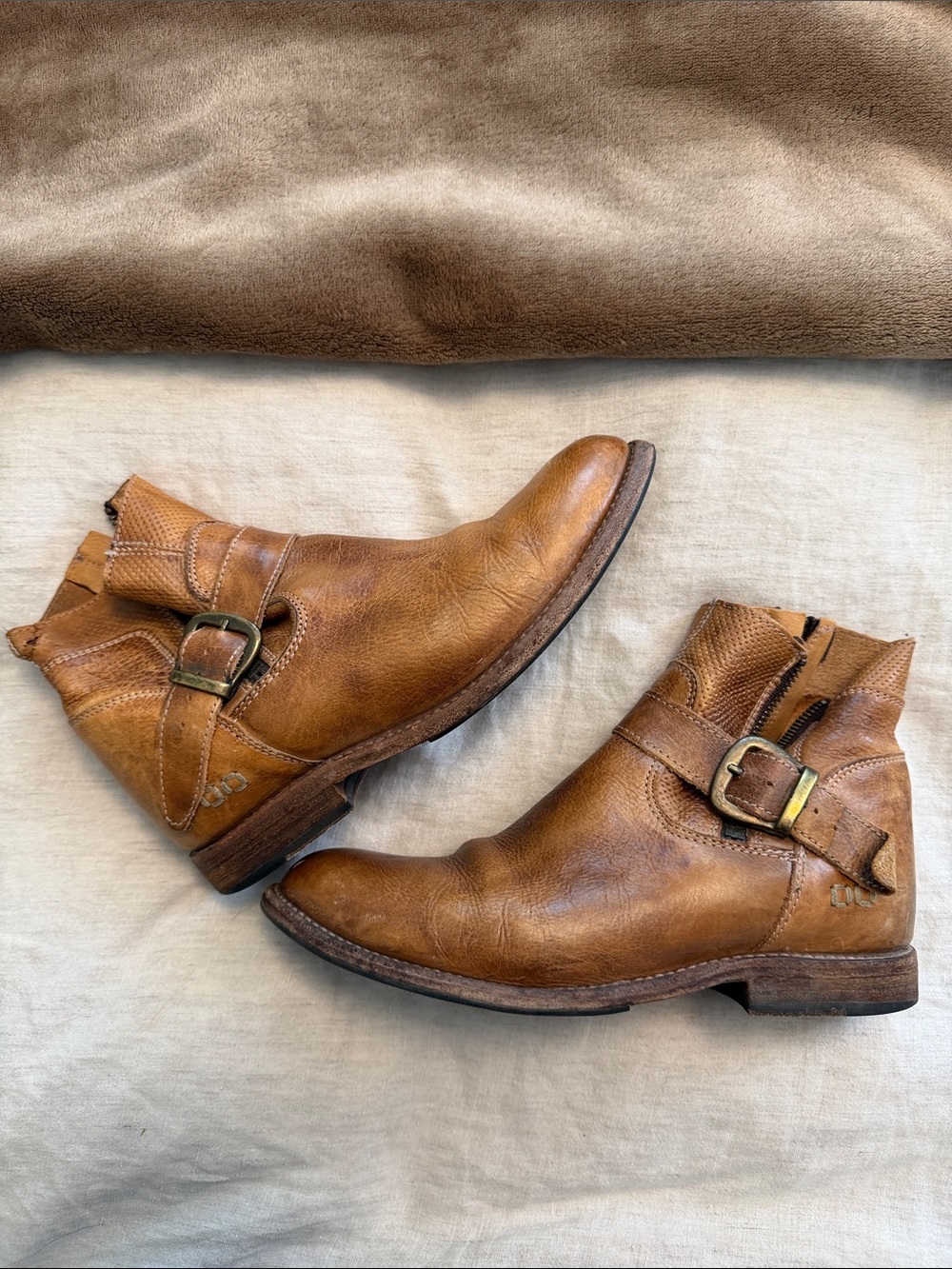 BED|STU Women's Cognac Buckle Leather Ankle Boots